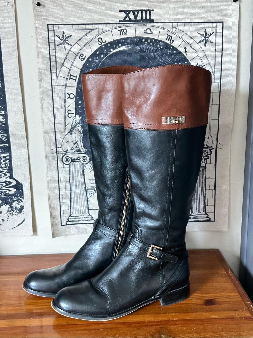 Coach Two-Tone Leather Riding Boots - Picture 2 of 9